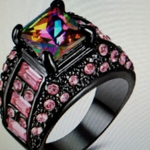 Rainbow‎ topaz black gold ring 8 New